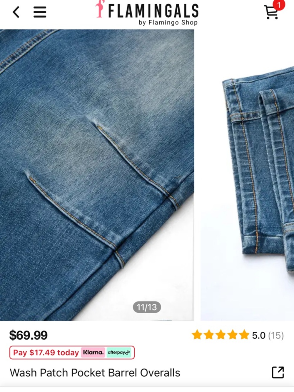 Flamingals Wash Patch Pocket Barrel Overalls Size 2XL (14-16) NWT - Picture 10 of 15